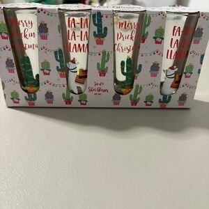 Christmas Shot Glasses Set of 4‎ Novelty Cactus Llama Holiday Barware New
